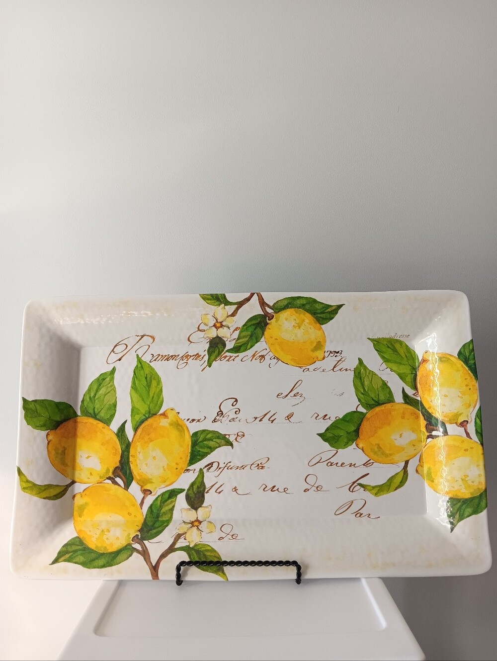 Nicole Miller Home Lemon Fruit Serving Tray Melamine White Yellow Green 21.5" - Picture 3 of 11